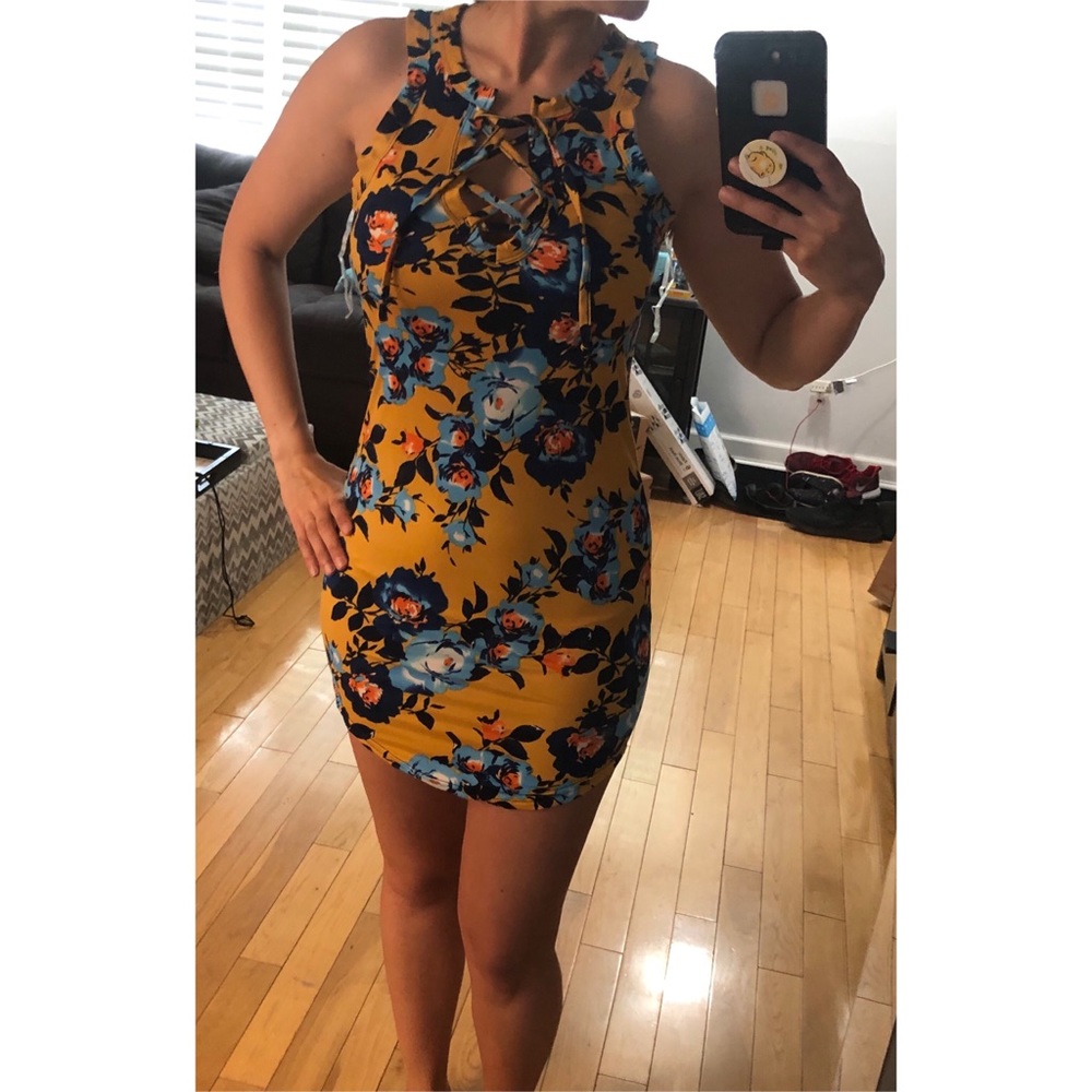 Yellow and blue floral dress